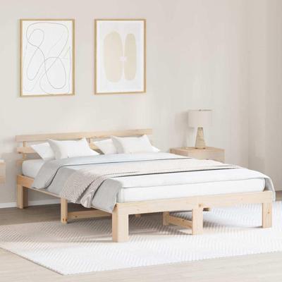 Bedframe met hoofdeinde Bruin 150 x 200 cm Massief grenenhout