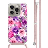 iPhone 15 Pro hoesje met rosegoud koord - Rosy blooms - thumbnail