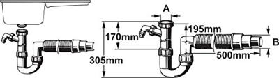 Kirchhoff Kunststof VIEGA Flex spoelbak buisvormige sifon, wit, 1 1/2" H x DN 40/50 mm, met 3/4" apparaataansluiting - 101633