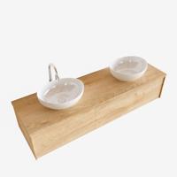 Badkamermeubel BWS Madrid Washed Oak 150 cm met Topblad en Keramische Waskom Dubbel (2 kraangaten) - thumbnail
