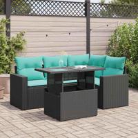 5-delige Loungeset met kussens poly rattan acacia zwart - thumbnail