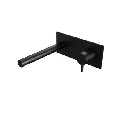 Zwarte mat wastafelmengkraan met rechte uitloop en afdekplaat, model B1