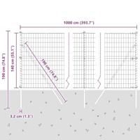VidaXL Hek met paal grijs 1,4 x 10 m staal en pvc - thumbnail