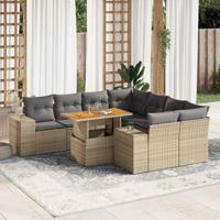 9-delige Loungeset met kussens poly rattan beige - thumbnail