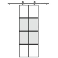 Schuifdeur 76x205 cm gehard glas en aluminium zwart - thumbnail