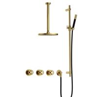 Hotbath Cobber IBSW70 Regendoucheset inbouw - 30cm plafondarm - 20cm ronde hoofddouche - staafhanddouche - glijstang - Geborsteld messing PVD IBSW70BBP37 - thumbnail