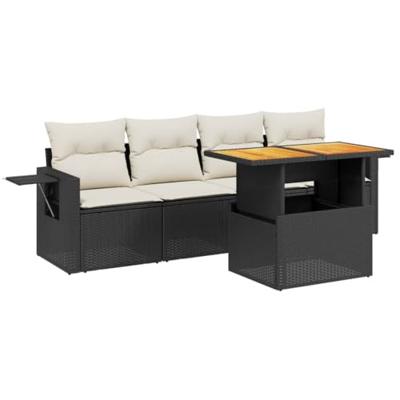 5-delige Loungeset met kussens poly rattan zwart