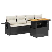 5-delige Loungeset met kussens poly rattan zwart - thumbnail