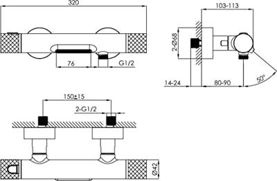 Ben Engraved Cross badkraan met watervaluitloop thermostatisch gunmetal - thumbnail