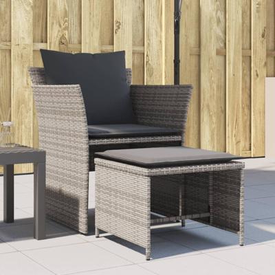 Tuinstoel met voetenbank poly rattan grijs
