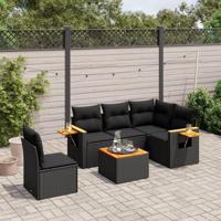 6-delige Loungeset met kussens poly rattan zwart - thumbnail