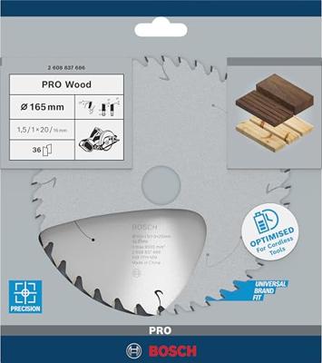 Bosch Accessories PRO Wood cordless 2608837686 Hardmetaal-cirkelzaagblad 165 x 20 mm Aantal tanden: 36 1 stuk(s)