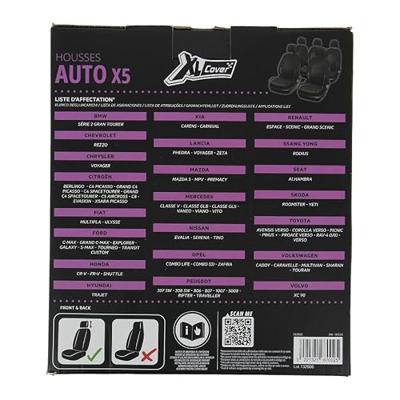 Confezione da 5 coprisedili universali per auto - XLCOVER - Minivan - Compatibile con airbag - Copre sedili, schienali e poggiatesta
