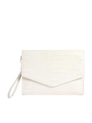 Ted Baker Wesslie Croc Effect Icon Envelope Pouch-Ivory