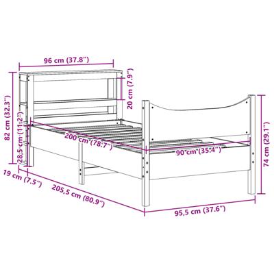 Bedframe met hoofdbord massief grenenhout wit 120x190 cm