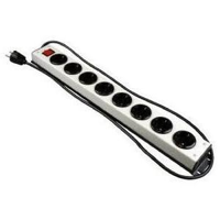 Stekkerblok 8 stopcontacten met schakelaar snoer stekker professioneel zilverkleurig - thumbnail