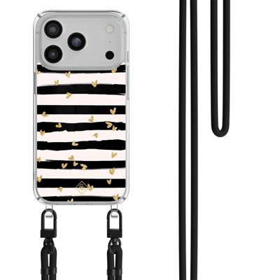 iPhone 17 Pro Max hoesje met zwart koord - Hart streepjes