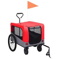 Fietstrailer en hondenwagen 2-in-1 rood en grijs - thumbnail