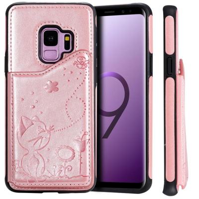 Voor Galaxy S9 kat Bee reliëf patroon schokbestendige beschermende case met kaartsleuven & fotolijstjes (Rose goud) Voor Galaxy S9 kat Bee reliëf patroon schokbestendige beschermende case met kaartsleuven & fotolijstjes (Rose goud)