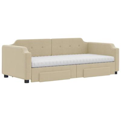 Slaapbank met onderschuifbed en lades 90x200 cm stof crèmekleur
