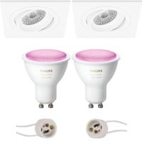 GU10 Inbouwspot Set - Mat Wit - Inbouw Vierkant - Kantelbaar - Philips Hue - White and Color Ambiance - Bluetooth - Pragmi Borny Pro - 92mm - thumbnail