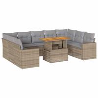 10-delige Loungeset met kussens poly rattan beige - thumbnail