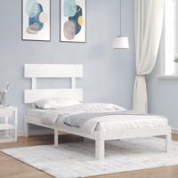 Bedframe met hoofdbord massief hout wit - thumbnail