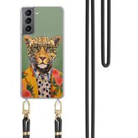 Samsung Galaxy S21 hoesje met zwart koord - Luipaard hipster - thumbnail