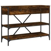 Wandtafel met lades en schappen bewerkt hout gerookt eikenkleur - thumbnail