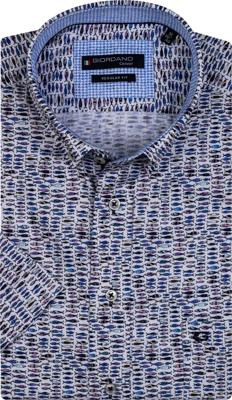 Giordano Heren Overhemd Wit Met Paars Blauwe Vissen Satijn Regular Fit