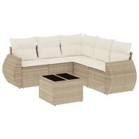 6-delige Loungeset met kussens poly rattan beige - thumbnail