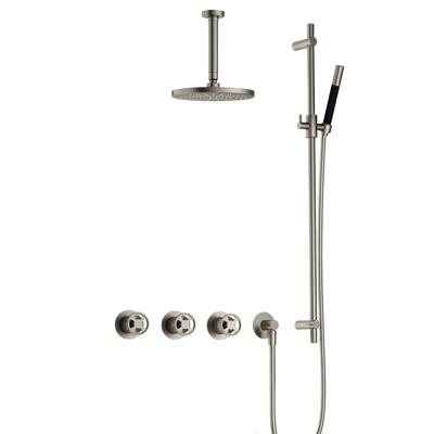 Hotbath Cobber IBSW70 Regendoucheset inbouw - 15cm plafondarm - 20cm ronde hoofddouche - staafhanddouche - glijstang - Geborsteld nikkel IBSW70GN27