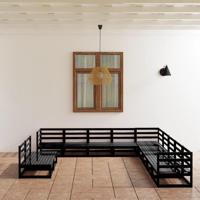 11-delige Loungeset massief grenenhout zwart - thumbnail