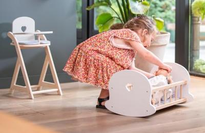 Poppenbedje Schommelwieg, Grijs/Wit