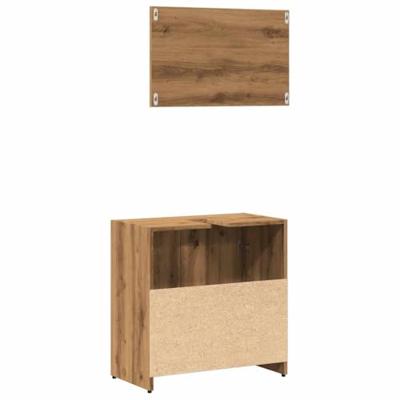 Badkamerkast met spiegel bewerkt hout artisanaal eikenkleurig
