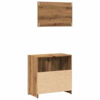 Badkamerkast met spiegel bewerkt hout artisanaal eikenkleurig - thumbnail