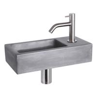 Differnz Ravo fonteinset - 38.5x18.5x9cm - Rechthoek - 1 kraangat - Gebogen matte chromen kraan - beton donkergrijs 38.400.98 - thumbnail