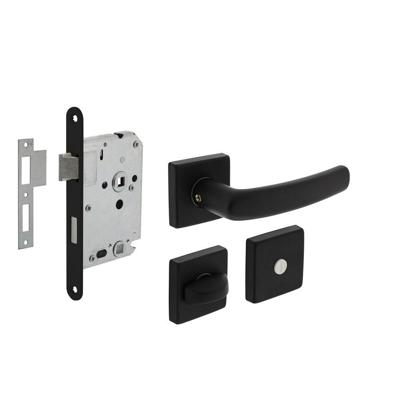 Set toiletslot 63/8mm zwart met deurkruk Denham op rozet 50x50mm en WC-sluiting zwart