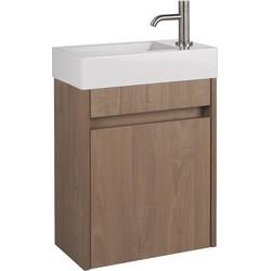 Saqu Florence voorgemonteerd fonteinmeubel in Toffee met mineraalmarmeren fontein rechts