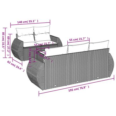 6-delige Loungeset met kussens poly rattan bruin - thumbnail