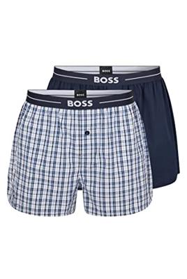 Hugo Boss Boxers wijd 2-pack effen-ruit blauw