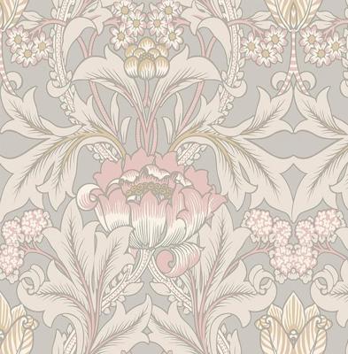 Dutch Wallcoverings British Heritage Bloem Grijs/- Roze