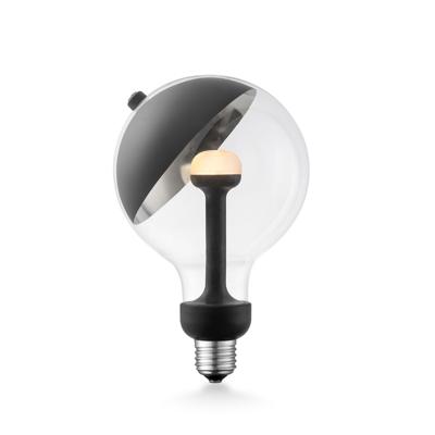 Design LED Lichtbron Move Me - Zwart/Zilver - G120 Sphere LED lamp - 12/12/18.6cm - Met verstelbare diffuser via magneet - geschikt voor E27 fitting - Dimbaar - 5W 400lm 2700K - warm wit licht