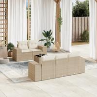 6-delige Loungeset met kussens poly rattan beige - thumbnail