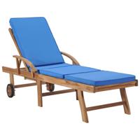 Ligbed met kussen massief teakhout blauw - thumbnail