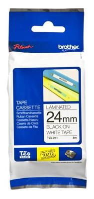Labeltape Brother TZe, TZ TZe-251 PET Tapekleur: Wit Tekstkleur:Zwart 24 mm 8 m