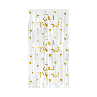 Feestgordijn Just Married Wit/Goud