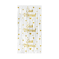 Feestgordijn Just Married Wit/Goud - thumbnail