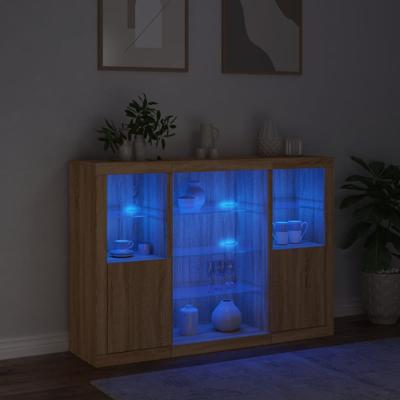 Dressoirs met LED-verlichting 3 st bewerkt hout sonoma eiken