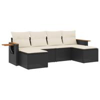 6-delige Loungeset met kussens poly rattan zwart - thumbnail